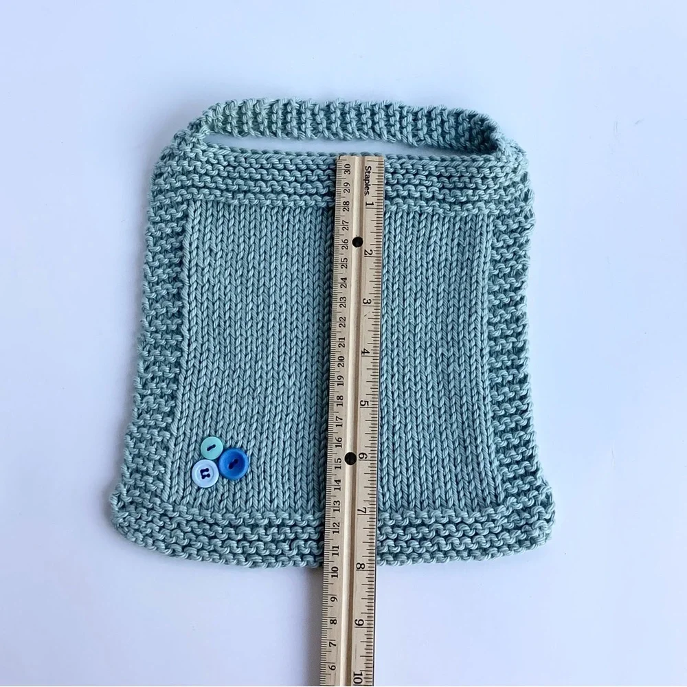 Baby Bib Set Washcloth Hand Crafted Green Cotton Knit Floral